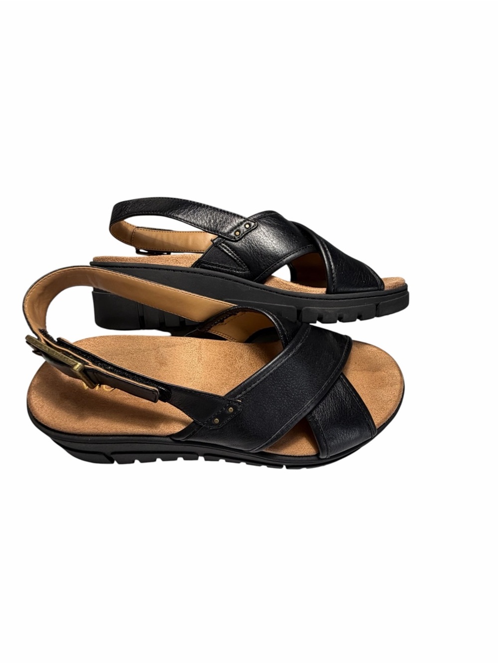 VIONIC Comfort Slingback Women’s Leather Platform Sandals in Black Sz 10